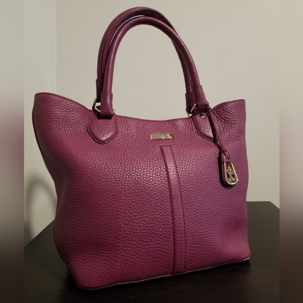 COLE HAAN PURPLE LEATHER SATCHEL PURSE BAG ADJUSTABLE WORK WEAR BOSS OLD MONEY